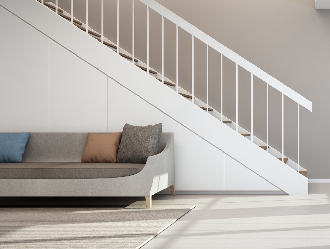 House interior with couch and stairs