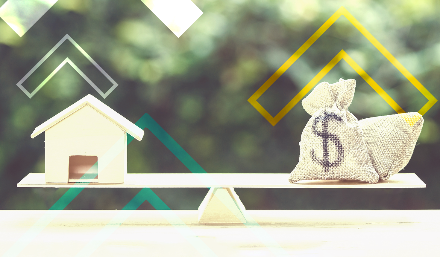 Photo of Home and Bag of Money on a Balancing Scale to Compare the Two of them.